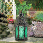 NEEDOMO Hanging Moroccan Lantern, 12.8'' Vintage Candle Holder, Metal Lanterns Decorative Indoor Outdoor, Table, Patio, Porch, Shelf, Gothic Home Decor (Green, Large Size)