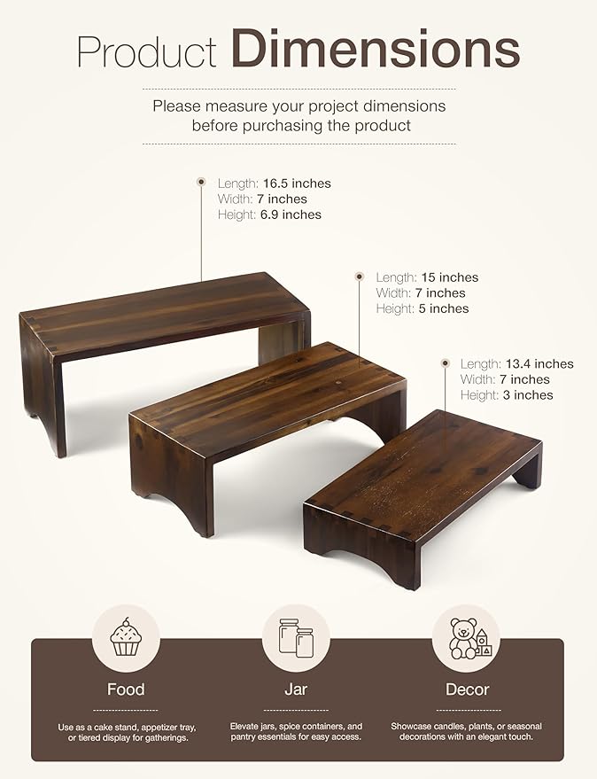 Acacia Wooden 3 Tier Cupcake Stand - Risers for Display for Food Buffet Risers and Stands – Food Stands for Display Party – Acacia Wooden Cupcake Stand - Set of 3 Size (Walnut Color)