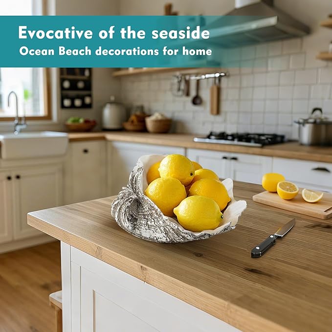 Large Mud Gray Clam Shells Decorative Bowl,Weathered style ClamShell Bowl Beach Decorations for Home Coastal Beach Decor Decoration Storage Bowls & Home Office Nautical Themed Party Decor -10.2"-1PC