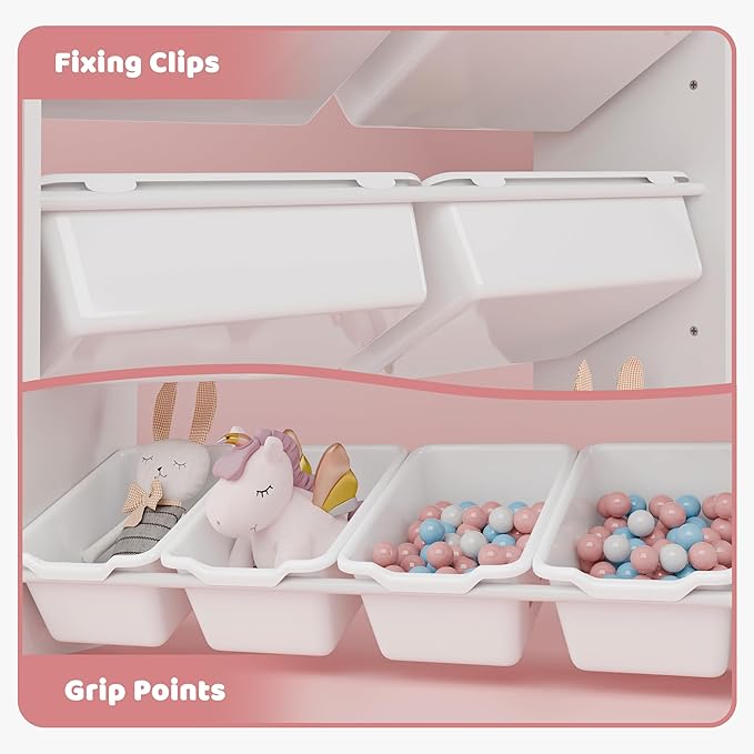 Xilingol Kids Toy Storage Organizer W/8 Removable Toy Bins, 4-Tier Toy Organizers W/6 Storage Cubbies, Kid Bookshelf and Toy Storage for Playroom, Bedroom, Kids Room, Classroom