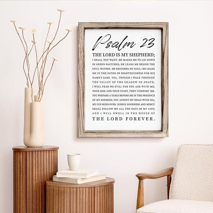 Christian Wooden Sign, Bible Verse Wall Art, Rustic Wooden Plaque, Home Church Decor, Christian Framed Wall Plaque Sign 15 * 11.5 inches, The Lord is My Shepherd