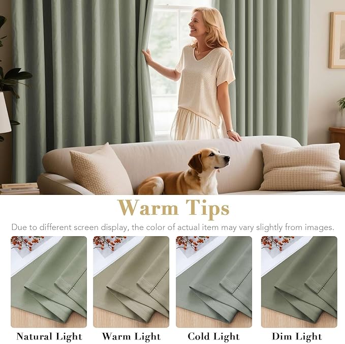 H.VERSAILTEX Room Darkening Curtains for Living Room Light Reducing Thermal Insulated Window Treatment Panels/Drapes Grommet Top 2 Panels Sea Grass - 52 x 84 Inches