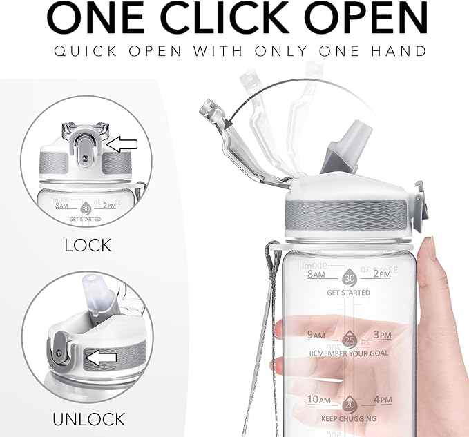 Hyeta 32oz Water Bottles with Straw - Stay Motivated and Hydrated with Convenient Times to Drink Markings, Durable, Leak-proof