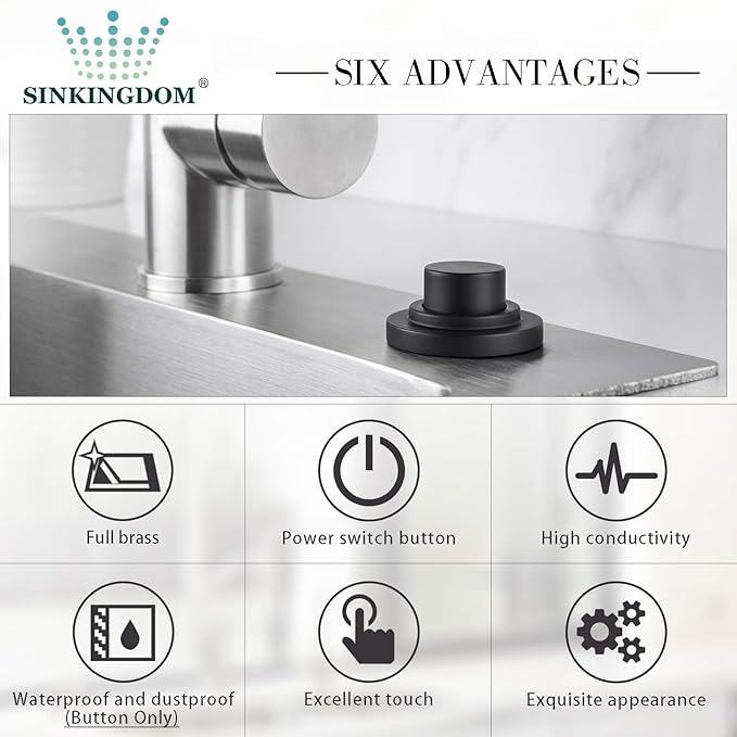 SinkTop Air Switch Kit (Long Full Brass Button) for Disposal, Dual Outlet, (Matte Black)
