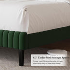 Twin Bed Frame, Velvet Upholstered Platform Bed with Vertical Channel Tufted Headboard and Footboard, No Box Spring Required, Easy Assembly, Green