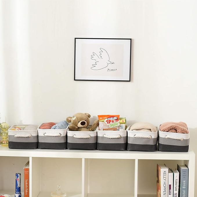 Small Storage Baskets for Shelves,Fabric Storage Baskets for Closet,Rectangular Collapsible Baskets for organizing Clothes,Books,Gifts