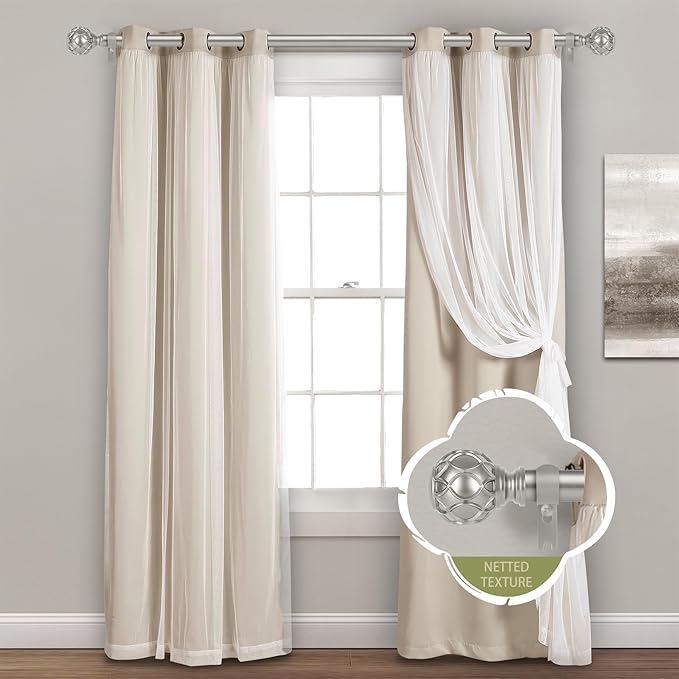 Silver Adjustable Curtain Rods for Windows:18-60 Inch Farmhouse Heavy Duty Curtain Rod for Bedroom Living Room,Boho Decorative Rustic Drapery Rods with Vintage Coastal Finial,Antique Silver