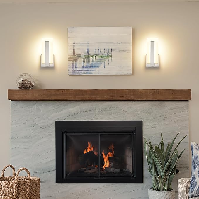 Joosenhouse Modern LED Wall Sconce Set of 2, Hardwired 3000K Warm White Light Wall Lights, 7W Up and Down Wall Mount Light, 9.76 inch Brushed Nickel Indoor Wall Sconce Wall Lighting