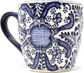 Encantada Handmade Hand-Painted Authentic Mexican Pottery Mugs (1-Pack, Cobalt Blue Flower)