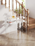 Acrylic Console Table, Entryway Table with Storage Shelves (1, 39.4 * 31.5 * 11.7) (Clear)