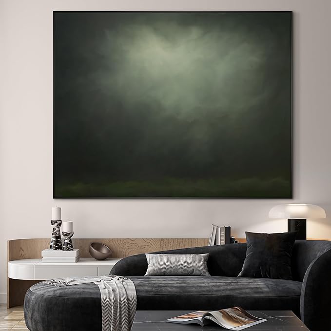 SIGNWIN 60"x72" Extra Large Framed Wall Art Moody Green Abstract Cloudscape, Minimalist Atmospheric Print for Home Living Room Bedroom Decor (Frame Assembly Required)