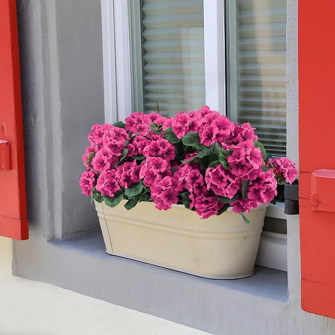 Hananona 12 Pcs Artificial Geranium Flowers for Outdoors Geranium Silk Flowers Outdoor UV Resistant Garden Plants Faux Flowers for Ptio Front Door Kitchen Table Centerpieces Home Decor (12, Rose Red)