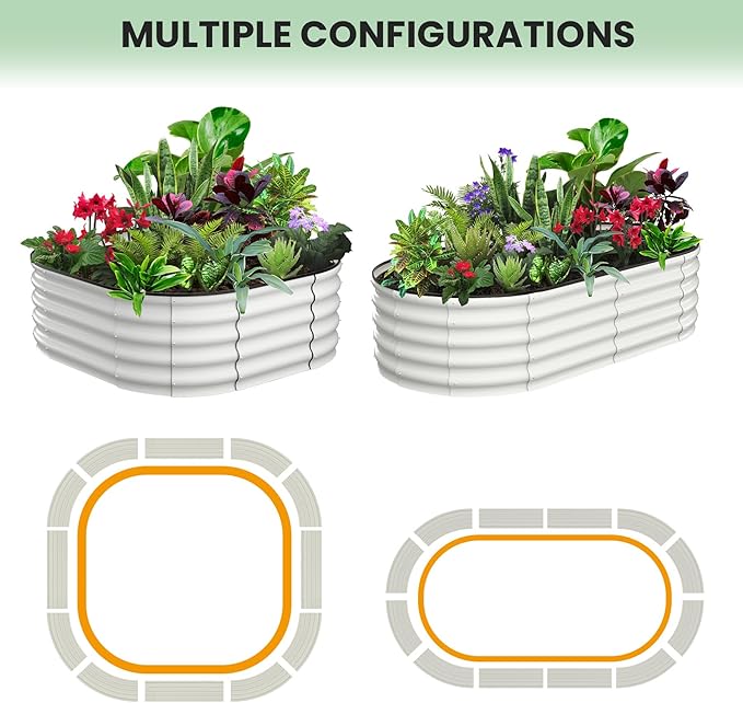 2 Pcs 6x3x1ft Oval Raised Garden Bed, Galvanized Raised Beds,Open-Ended Base Metal Raised Planter Beds,Garden Bed Outdoor,Planter Raised Boxes for Vegetables, Flowers,Tool-Free Asse,White