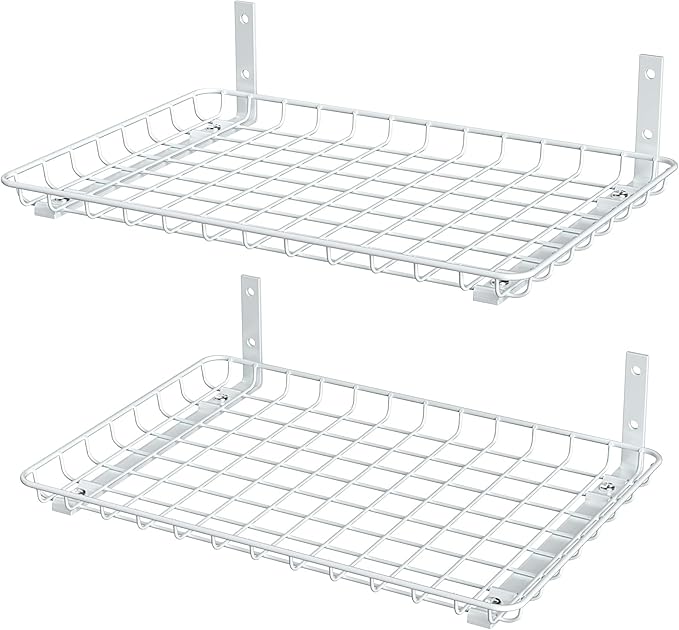 EVERHANGER Garage Wall Shelves 12x18 Inch, Wall Mounted Storage Shelf, Metal Shelf Rack, Heavy-Duty Shelf Organizer 2 Pack, White