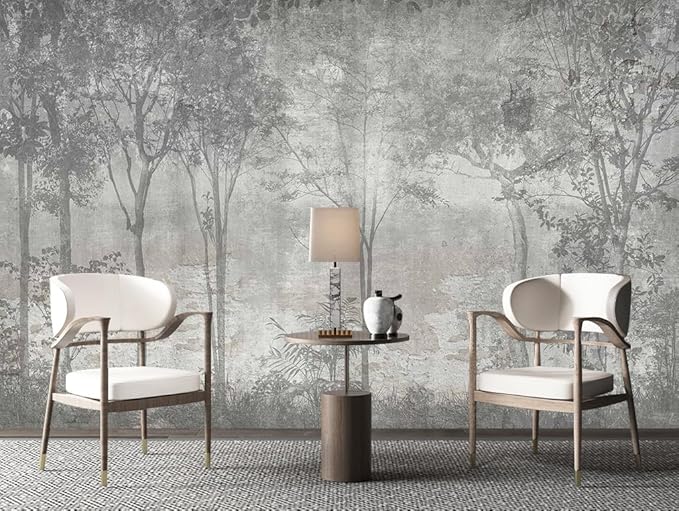 WFBHUA-Vintage Forest Woodland Mural Wallpaper Gray Old Wall Tree Wallpaper for Bedroom Living Room(Not Peel and Stick)