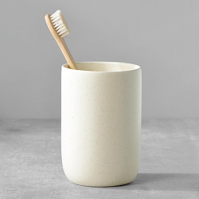 Toothbrush Holder for Bathrooms - 1 Cup Ceramic Toothbrush Toothpaste Holder, Beige Bathroom Tumbler Cup Reusable Toothbrush Mouthwash Cup, Bathroom Counter Organizer