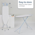 Minky Homecare Classic 4-Leg Ironing Board with Iron Rest - Freestanding Full Size Iron Board for Clothes Pressing with 43" x 14" Surface - Grey Honeycomb