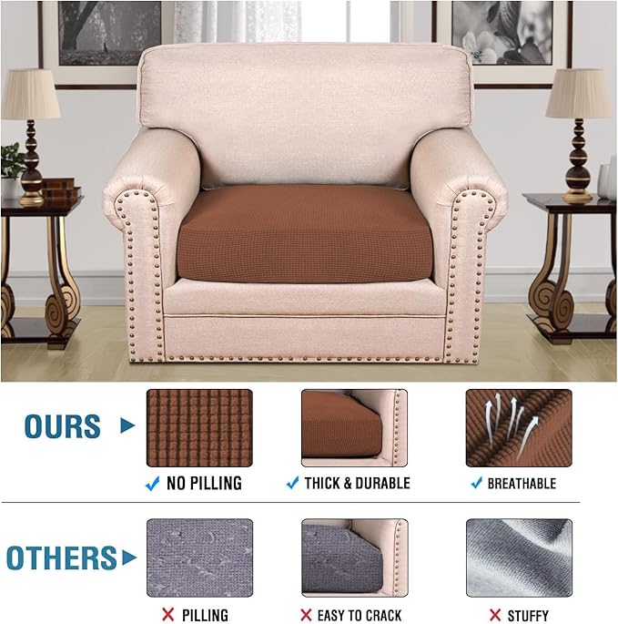 H.VERSAILTEX Super Stretch Individual Seat Cushion Covers Sofa Covers Couch Cushion Covers Slipcover Sets Thick Jacquard Textured Twill Fabric (1 Piece Chair Cushion Cover, Caramel)