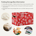 Christmas White Snowflakes on Red Storage Basket Cube Storage Bins Organizer Bag Collapsible Closet Shelf Baskets with handle for Baby Cloth Pet Toy Book 14.2×10.2×8.3 IN