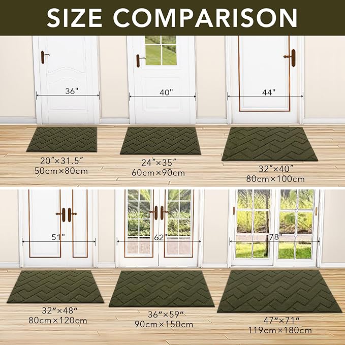 hicorfe Indoor Door Mat,Non Slip Door Mats,32"x48" Front Back Door Mat Rubber Backing,Absorbent Resist Dirt Entrance Inside Floor Mats for Entryway Washable Low-Profile(Oliver Green)