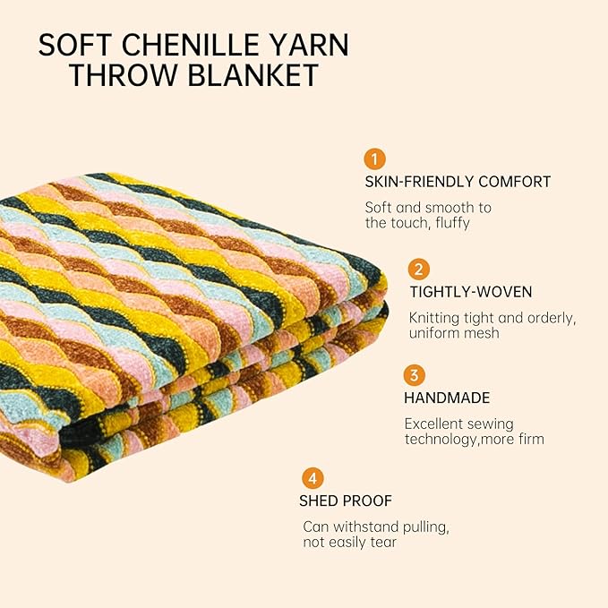 Soft Chenille Yarn Throw 36"x48", Handmade Knit Throw Blanket, for use in All Seasons, Soft Cozy Warm Knitted Blanket for Bed Sofa, Couch Chair, Living Room(1.15Ib)