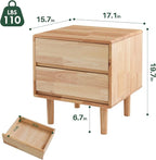 Modern Solid Wood Nightstand with Drawers - Mid Century Modern 2 Drawer Natural Wooden Small Narrow Nightstand Bedside Side End Table with Storage for Living Room Bedroom, 15.7" D x 17.1" W x 19.6" H