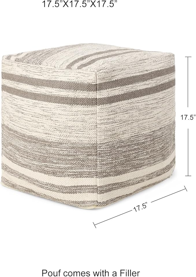 REDEARTH · Tufted Pouf Ottoman with Filler Textured Storage Cube Bean Bag Pouffe Footrest for Living Room, Bedroom, Nursery, Kidsroom; 100% Cotton (17.5"X17.5"X17.5", Melange Delight Taupe)