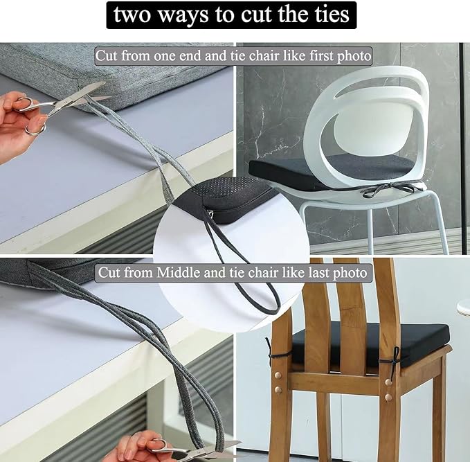 Chair Cushion for Dining Chairs with Ties Set of 2 Non Slip Memory Foam Kitchen Room Chair Pads for Outdoor Patio Furniture 17x16 Inch, Black