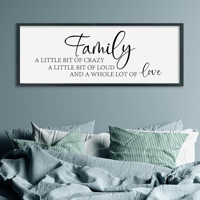 SRSZHIYUE Family A Little Bit Of Crazy Loud Sign Wall Decor Art 40"×15" Large Wood Framed Wall Hanging (Black)