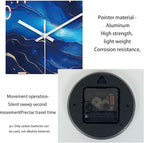 Glass Blue Wall Clocks Battery Operated 16 Inch Marble Pattern Big Clock for Office Abstract Silent Wall Clock Non Ticking