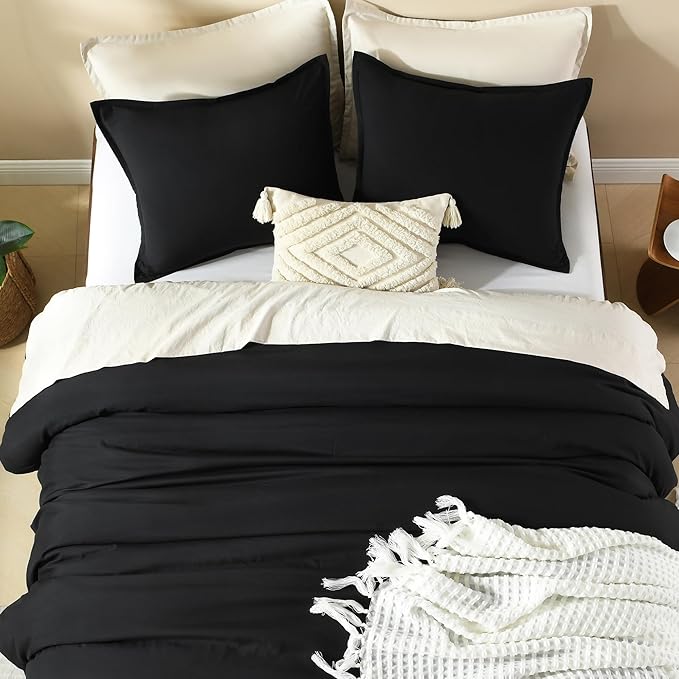 Litanika Oversized King Comforters Black Super King Size, 3 Pieces Lightweight Solid Bedding Comforter Set, All Season Fluffy Bed Set (120x120In Comforter & 2 Pillowcases)