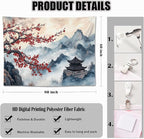 keowhsf Japanese Tapestry Aesthetic Wall Decor – Watercolor Ink Landscape with Red Plum Blossoms and Misty Mountains, Asian Art Hanging for Bedroom, Living Room, Dorm