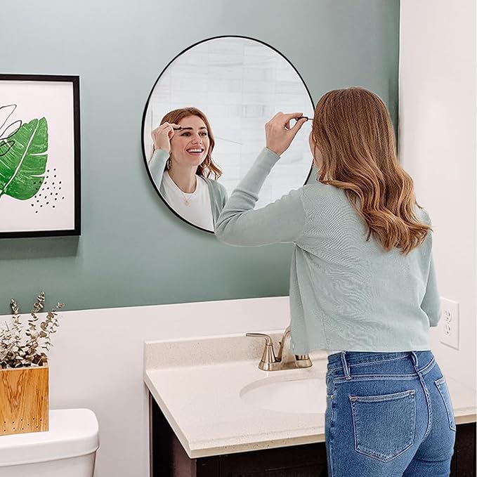 Fabuday Black Round Mirror for Wall 24 inch - Circle Mirror for Bathroom, Entryway, Living Room, Hallway, Vanity Decor, Big Matte Metal Frame Mirror