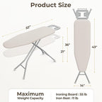 Yaheetech Foldable Ironing Board, Heavy Duty Iron Board with 9 Adjustable Heights, 4 Layer Cover and Safety Iron Rest, 52X14 Compact and Space Save Iron Board for Home Laundry Room Use, Beige