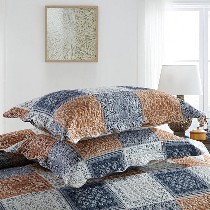 NEWLAKE Quilt Bedspread Sets-Color Block Pattern Reversible Coverlet Set,King Size