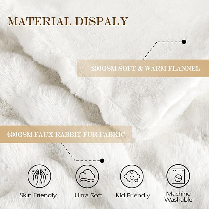 Latepis Faux Fur White Blanket Cozy Thick Bubble Throw for Couch Sofa Bedroom Furry Soft Warm Luxury Twin Blanket for Bed 60x80 Inch, 860gsm