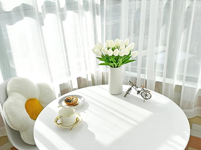 Mandy's Artificial Tulips 20 Stems Pure White PU Faux Flowers for Wedding Home Decor 13.5 Inch