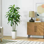 Artificial Dracaena Tree Artificial Silk Tree Faux Tree with White Tall Planter Fake Tropical Yucca Floor Plant (1, White Tall Planter, 6 FT)