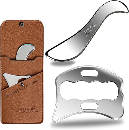 BYYDDIY SD 2 in 1 Stainless Steel GuaSha Muscle Scraper Tools Set,Scar Tissue Tool,Physical Therapy Tools,Muscle Scraping Tool,Massage Scraper,IASTM Tools,Soft Tissue Massage Tool (SD2)