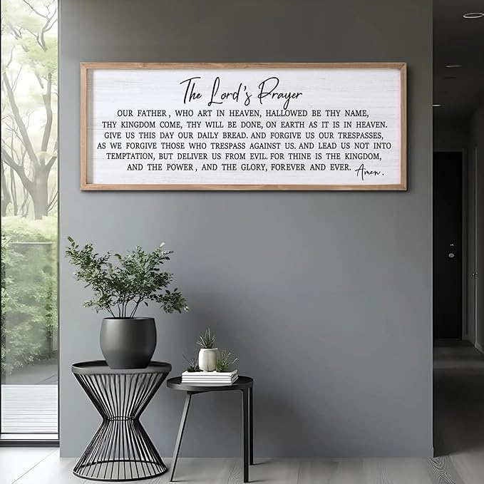Our Father Prayer Bible Verse Framed Wall Art, 40''×15'' Rustic Religious Christian Lords Prayer Sign for God Jesus Christ Prayer, Horizontal Holy Inspirational Catholic Scripture Decor