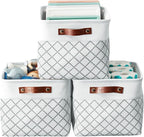 DECOMOMO White Storage Bins Fabric Storage Baskets for Shelves, Linen Closet Organization Toys Nursery (White Check, Large - 3 Pack)