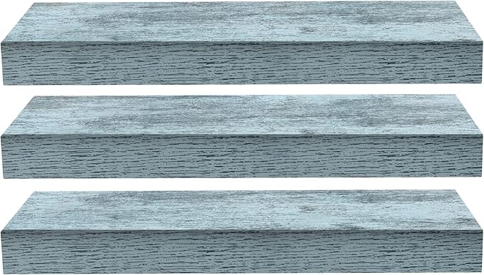 Sorbus Floating Shelves - 3 Pack 16 Inch Rustic Blue Wall Shelves for Bedroom, Kitchen, Living Room, Bathroom Shelves, Home Decor, Office - Floating Shelf for Trophies, Books, Frames, Toilet Paper