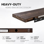 Fun Memories Solid Elm Wood Floating Shelves, 42 Inch Floating Shelves for Wall, Rustic Wooden Shelf Wall Mounted with Invisible Heavy-Duty Bracket for Books, Bathroom, Kitchen, Walnut Finish