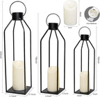 HPC Decor 22'' 19'' 16'' Lanterns Decorative w/Flickering Timer Candles- Tall Large Black Metal Candle Lanterns Set of 3- Modern Farmhouse Decor for Indoor,Outdoor,Tabletop,Porch (No Glass)