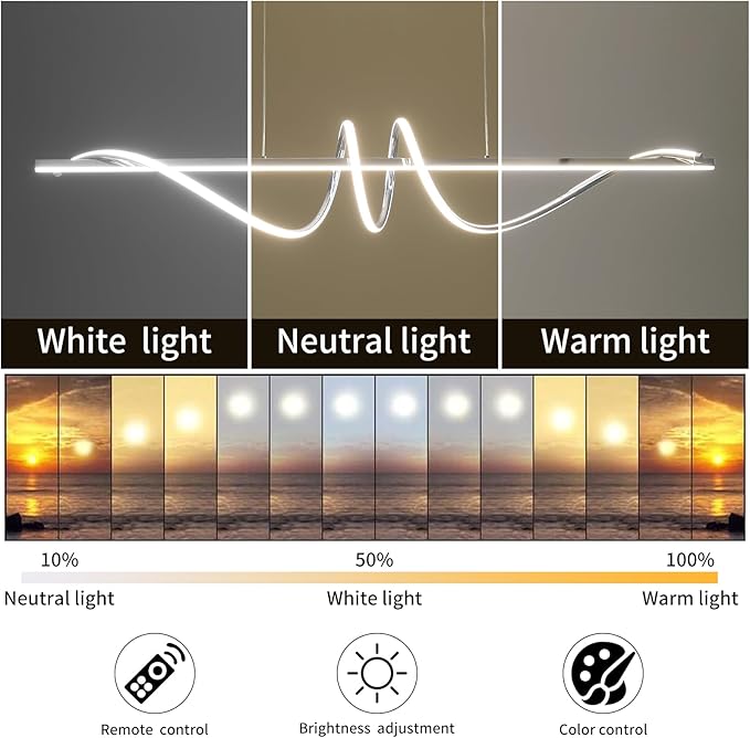 Modern Ceiling Chandelier Light, Acrylic Anti Flicker Pendant Lamp with Remote Control Dimmable 3 Color Mode & Brightness for Kitchen Bar