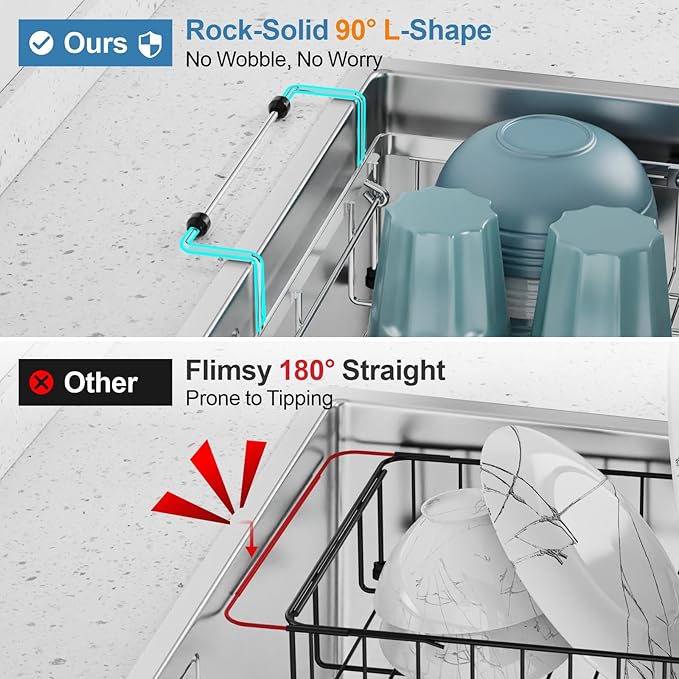 GSlife in Sink Dish Drying Rack - Stainless Steel Capacity Expandable Over The Sink Dish Drainer with Lock Knob and Utensil Holder for Kitchen Sink, 10.8"-17.9" L x 12.8" W, Silver