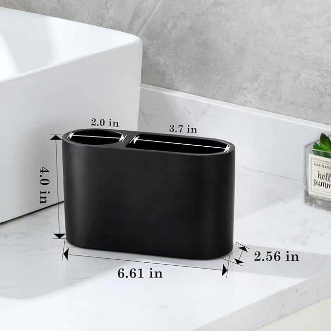 Luxspire Toothbrush Holder, 2 Slots Toothbrush and Toothpaste Holdersfor Bathrooms, Resin Toothbrush Holder Electric Toothbrush Stand for Vanity Countertop, Bathroom Accessories, Matte Black