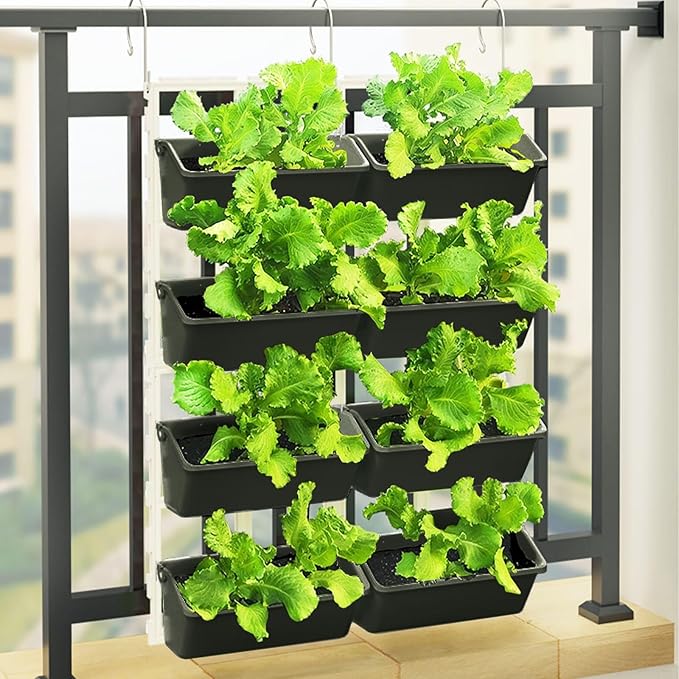 Vertical Wall Hanging Planter, 4-Tier Hanging Planter Rack, 8 Pockets Plant Vegetable Fruit Herb Hanging Pocket Holder Flowerpot or Flowers Vegetables Herb (Army Green)