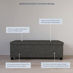 BELLEZE Storage Faux Leather Ottoman, 47 Inch Bench Bedroom Bench with Safety Close Hinge, Extra Long Ottoman with Storage for Living Room, Entryway, Hallway, Foot Rest, Support 300lbs - Rustic Gray