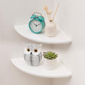 Corner Shelf, White Floating Corner Shelf, Set of 2 7inch Solid Oak Wood Corner Wall Shelves, Round End Wall Mount Display Shelf with Wire Hole for Small Plant for Bedroom Kitchen, Living Room
